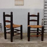Paire de chaises en chêne massif et corde, art brut