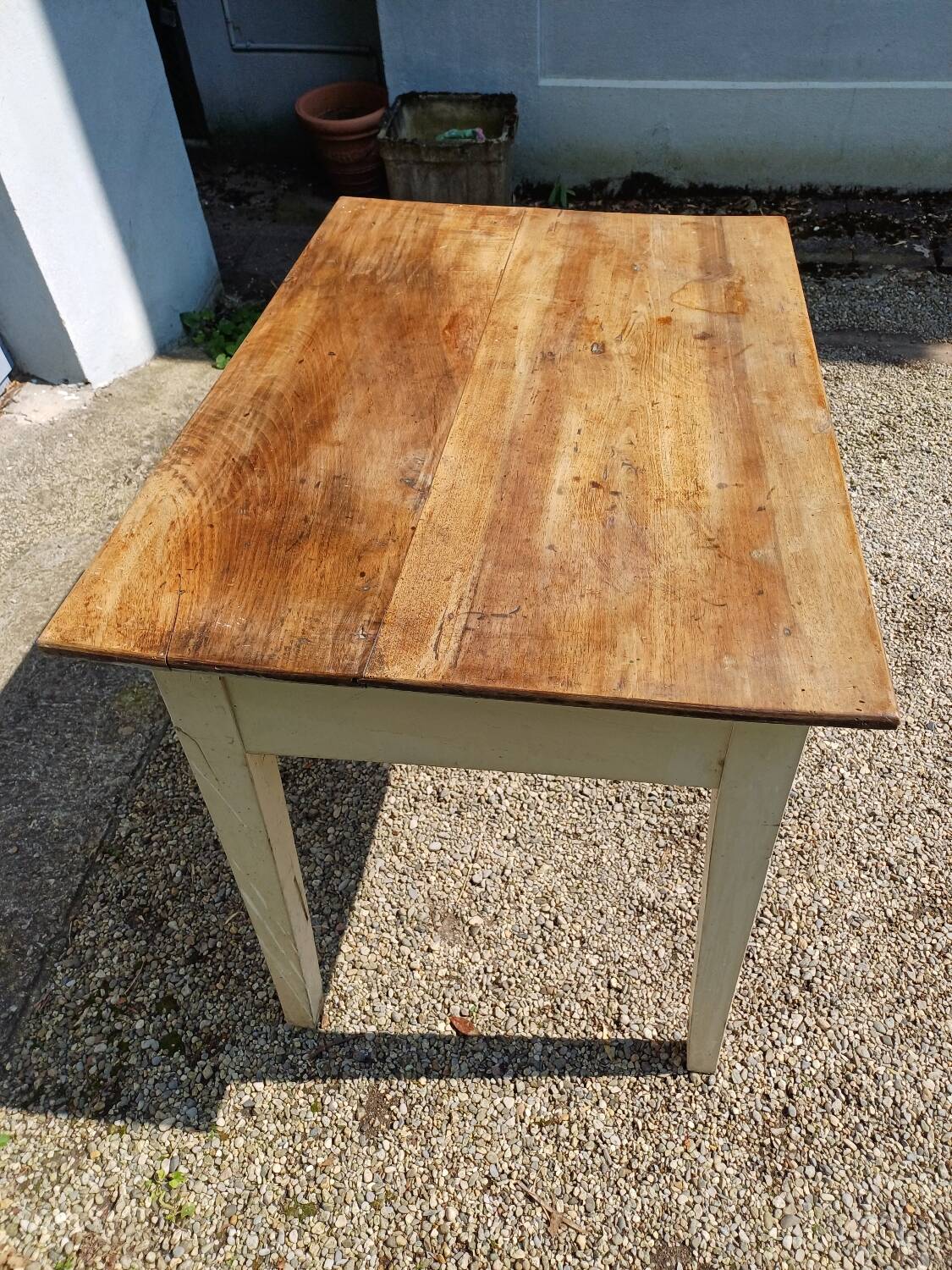 Wooden farmhouse table