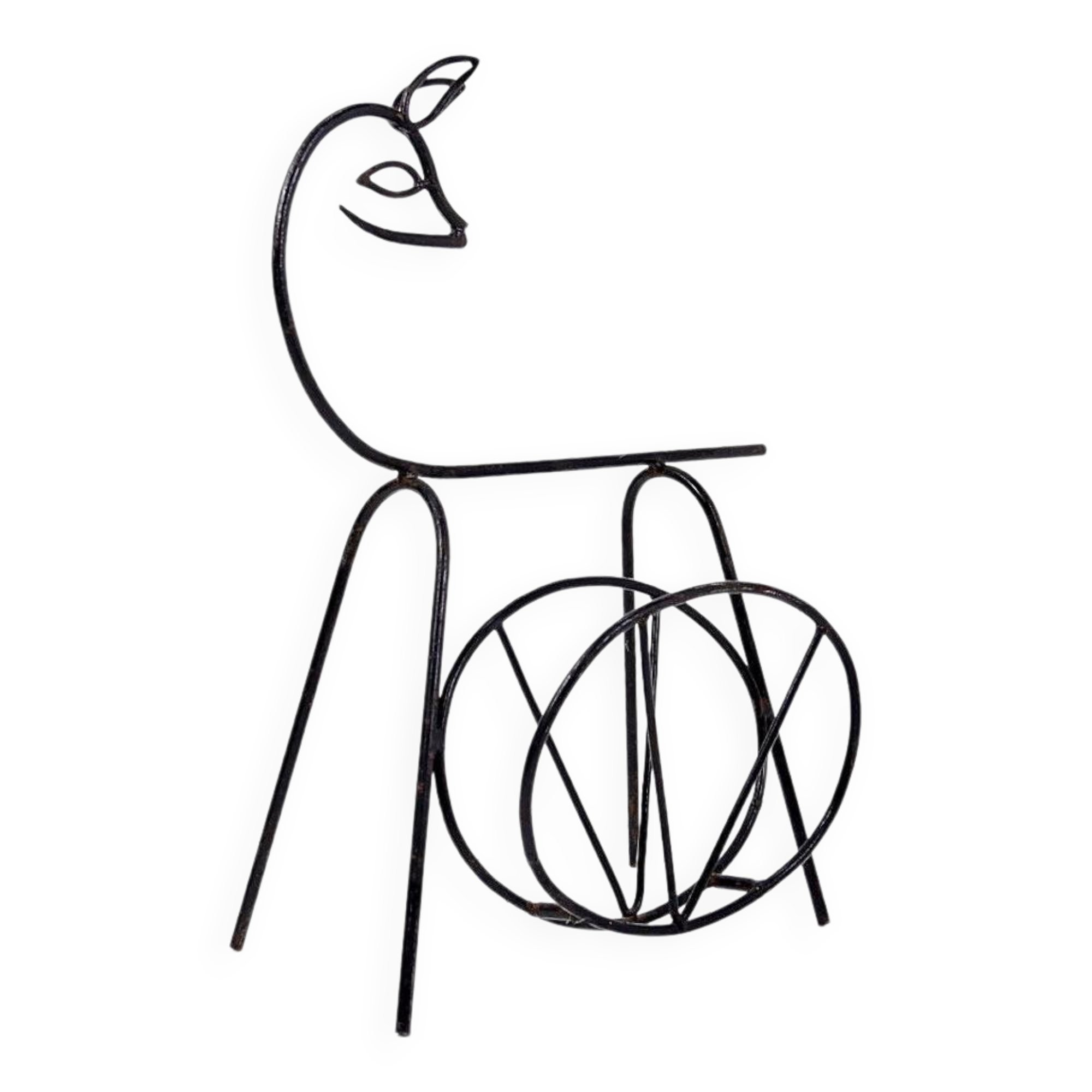 Black lacquered metal Bambi Magazine Rack holder 1960s