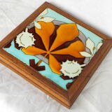Leaf earthenware checkered underside and maronnier bug - autumn atmosphere - deb. XXth