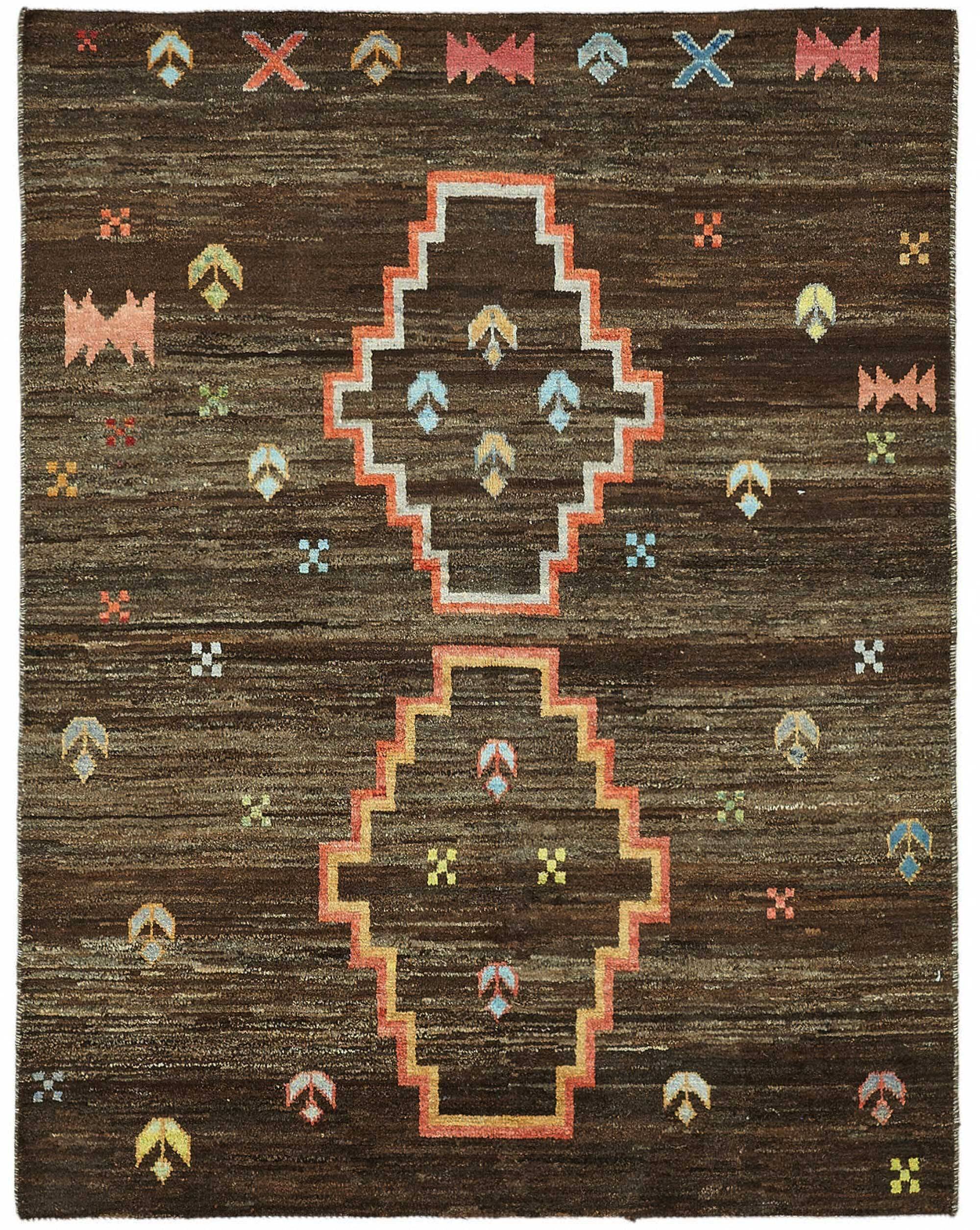 Hand-Knotted Turkish Contemporary 150 cm x 194 cm Brown Wool Carpet