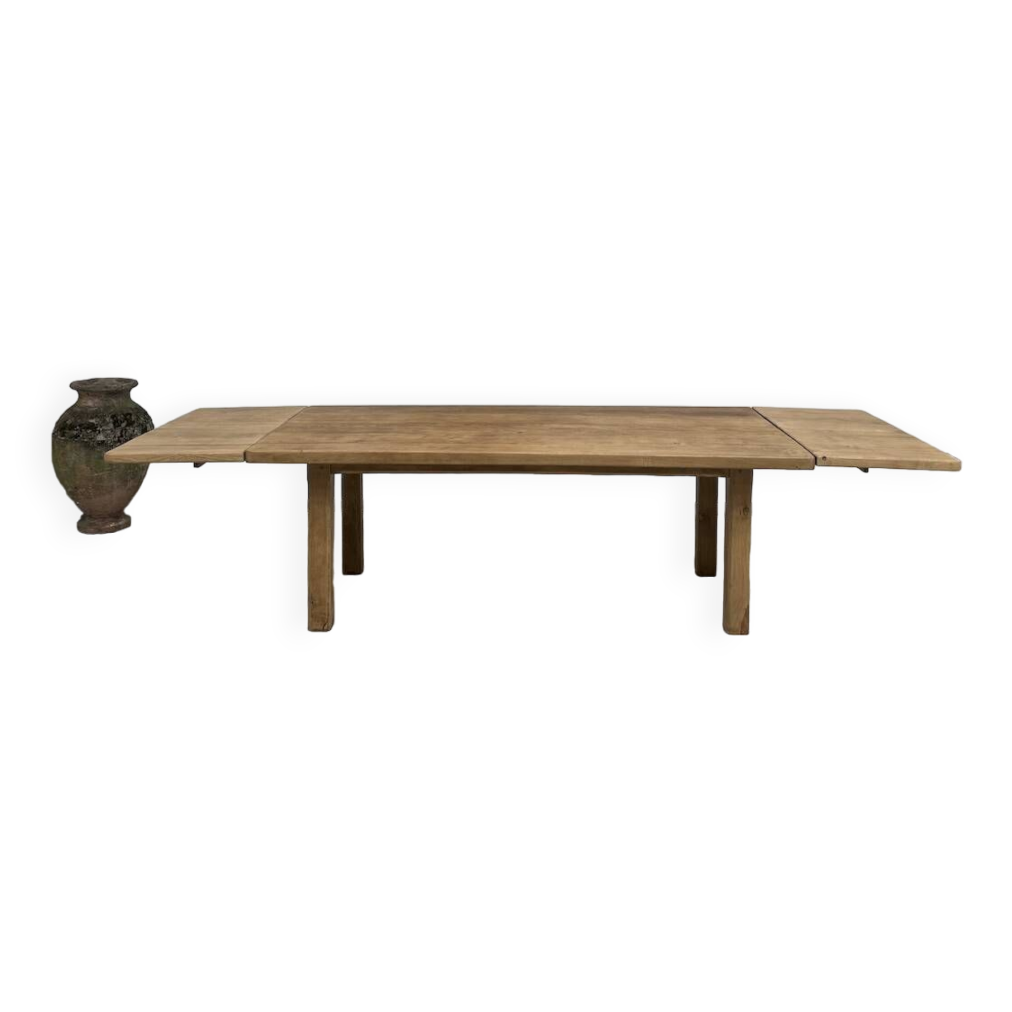 Large farm table from the 60s, in solid oak, with extensions