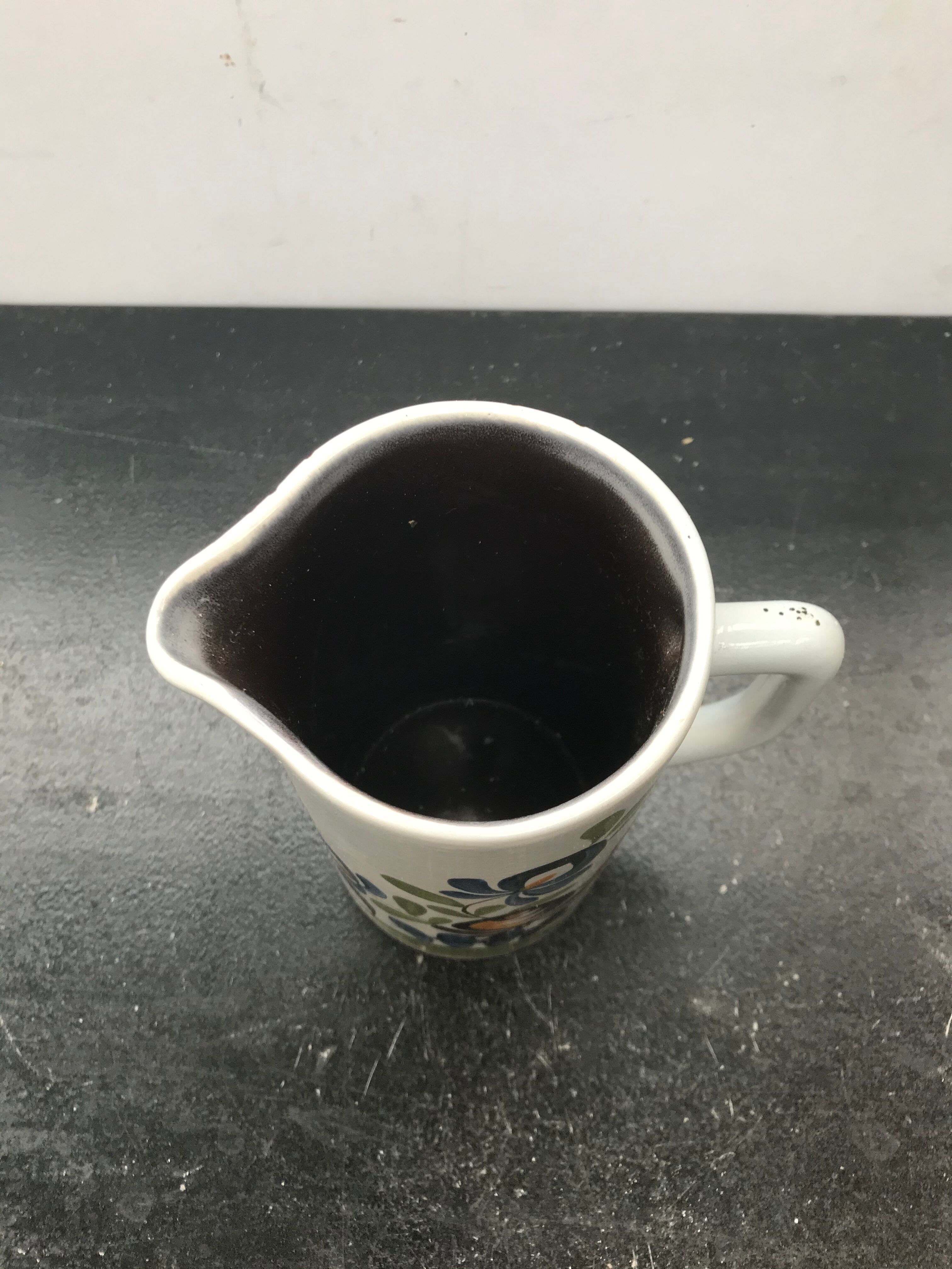 Former pitcher quimper gf ceramics white decor painted flowers - anse vintage