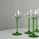6 transparent green twisted stemmed glasses