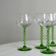 6 transparent green twisted stemmed glasses
