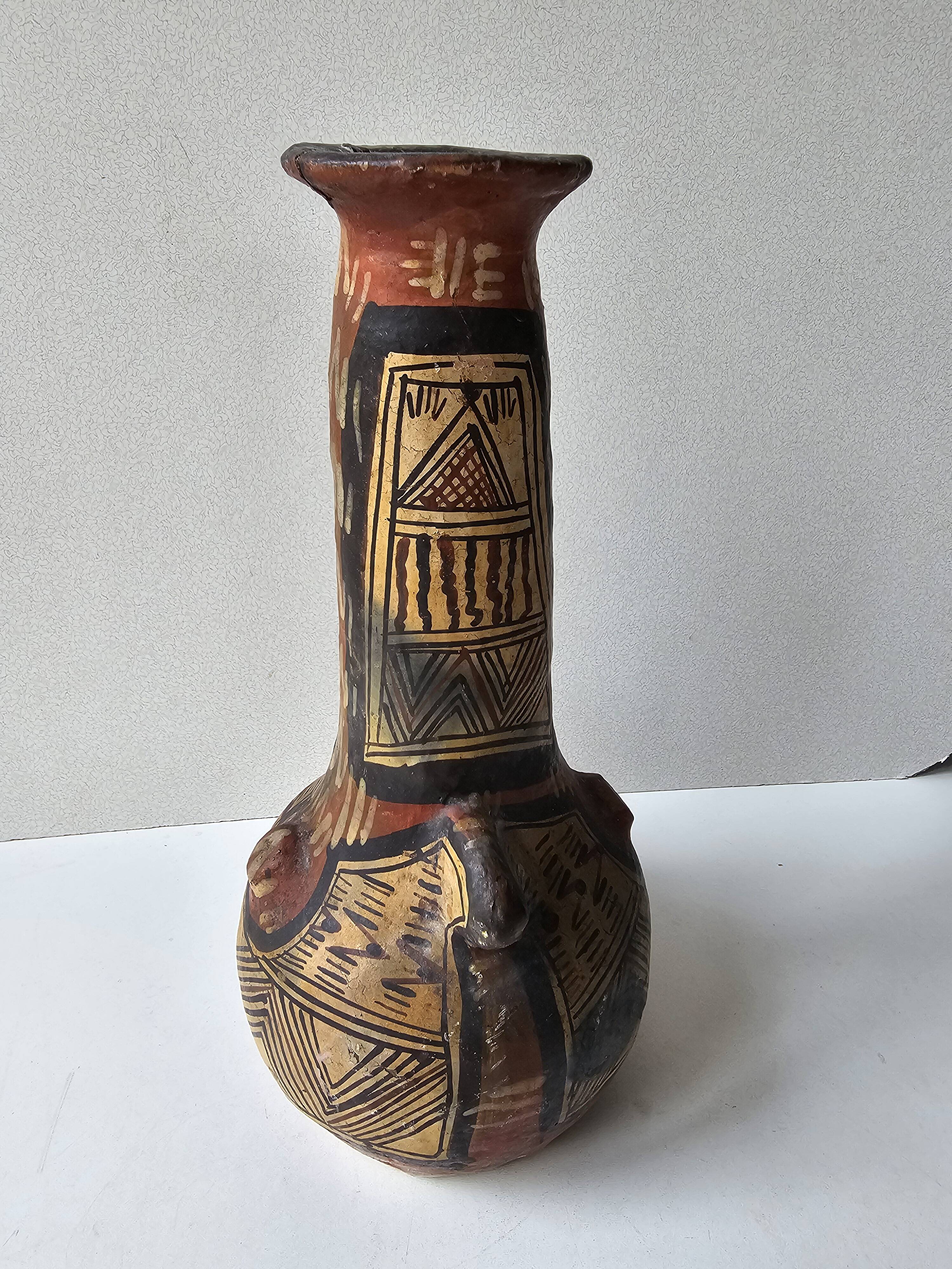 Kabyle Algerian pottery jar vase with polychrome geometric decorations