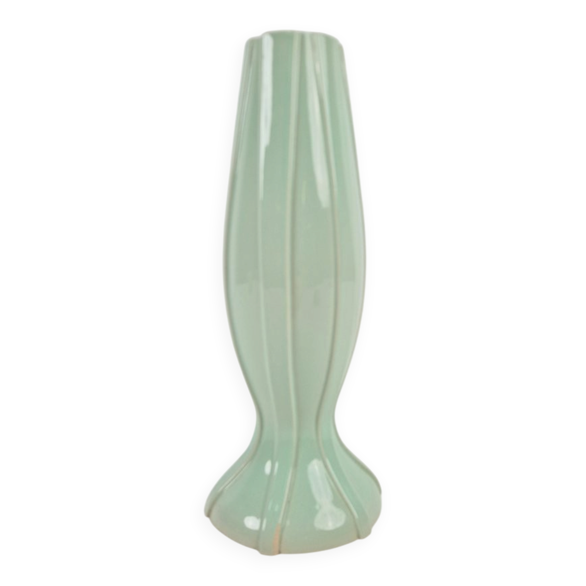 Art Deco Ceramic Pastel Green Vase by C. K., 1930s