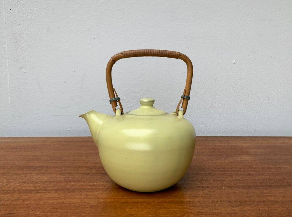 Mid-century ceramic teapot with bamboo handle, 1960s.