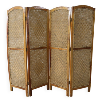 Paravent artisanal en bois exotique et corde