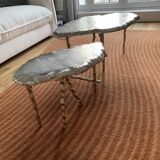 Set of two designer coffee tables in cast aluminum