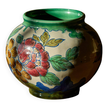 Vase early 20th century floral decoration Gouda