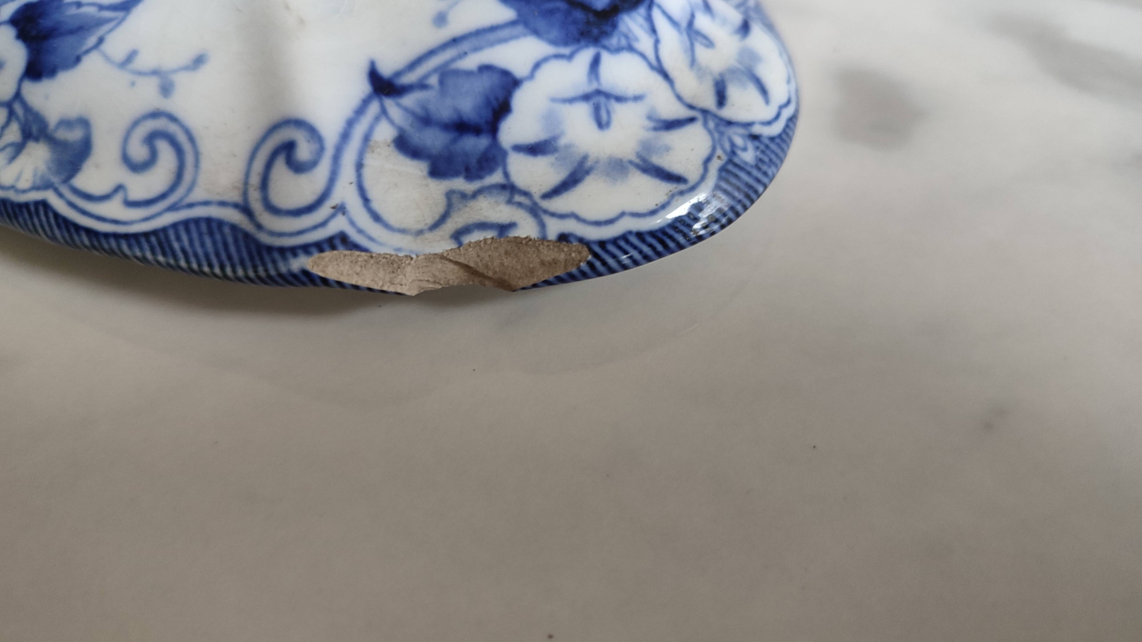 Antique sauceboat signed Creil et Montereau, Flora LM et Cie