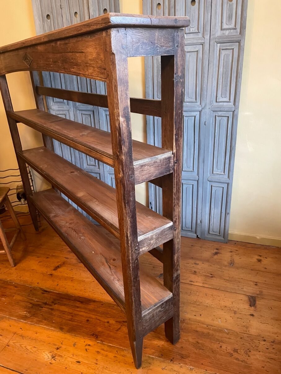 Baker's shelf, kitchen shelf, collection shelf from the early 19th century, oak.