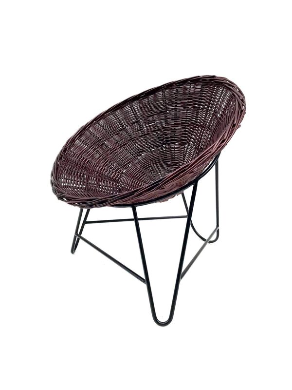 Chaise / fauteuil en rotin en forme de panier tissé des années 80, Allemagne