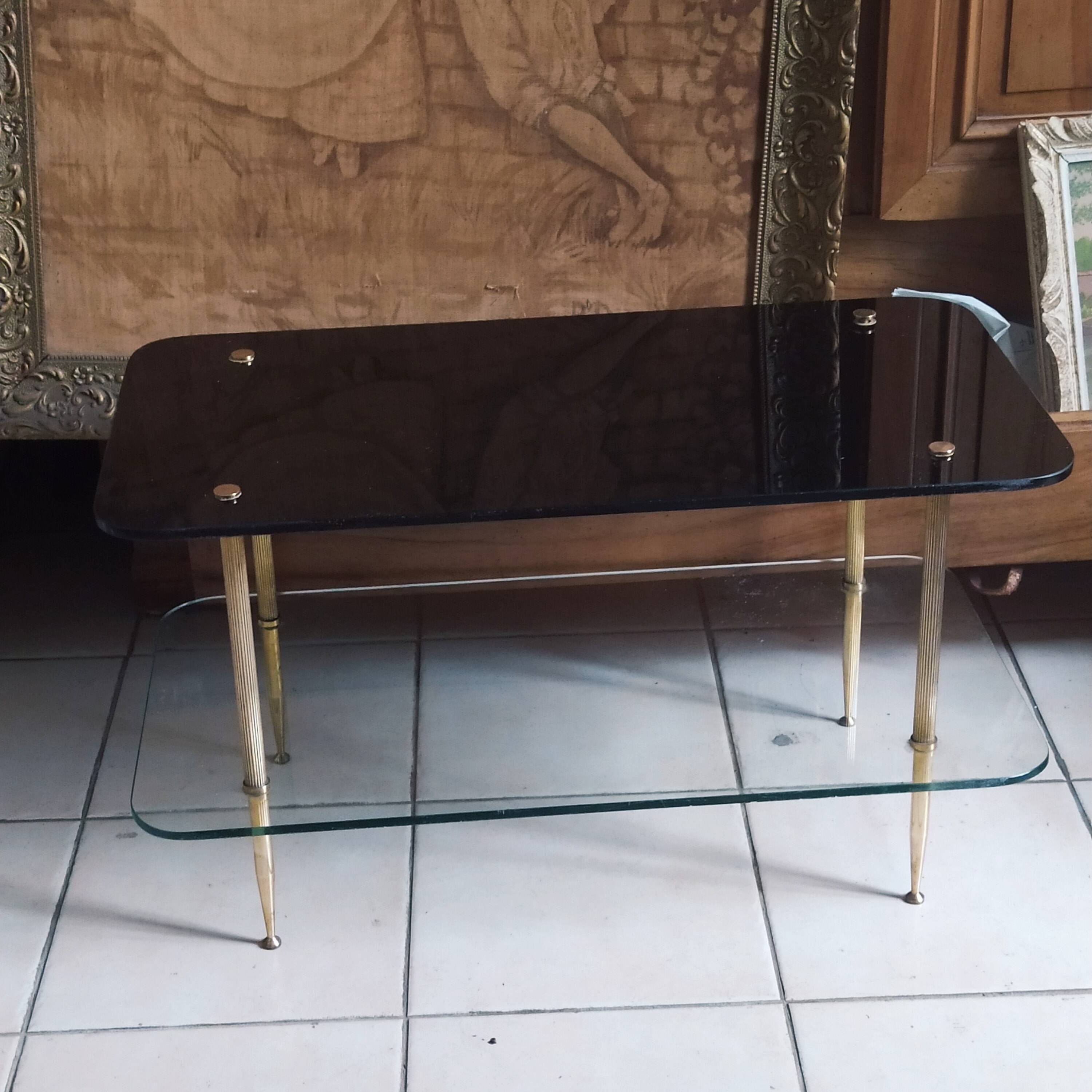 Vintage coffee table 1950/1960 two glass tops and bronze base