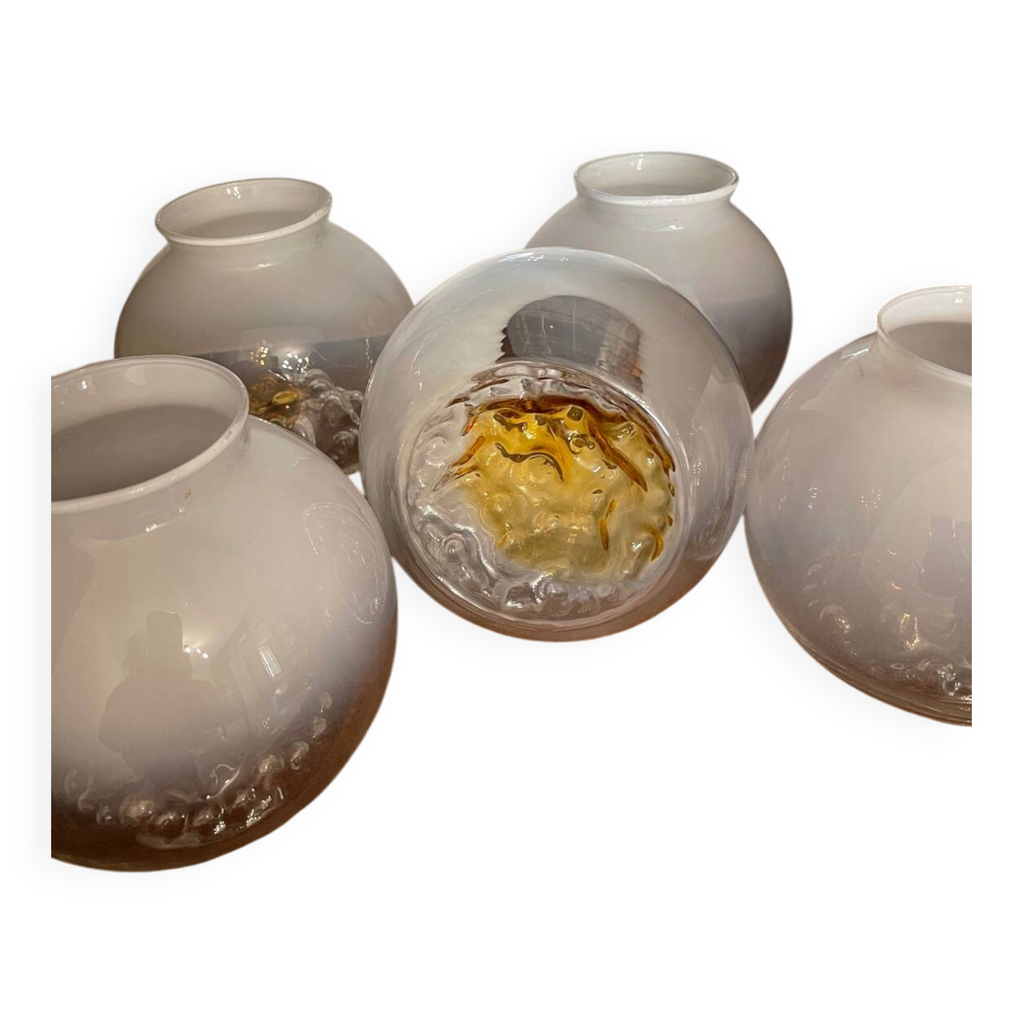 Rare set of 5 "Volcan" globes - Murano or Empoli glass - Vintage 19