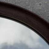 Miroir rond vintage scandinave en bois de wengé avec bracelet en cuir, design années 60