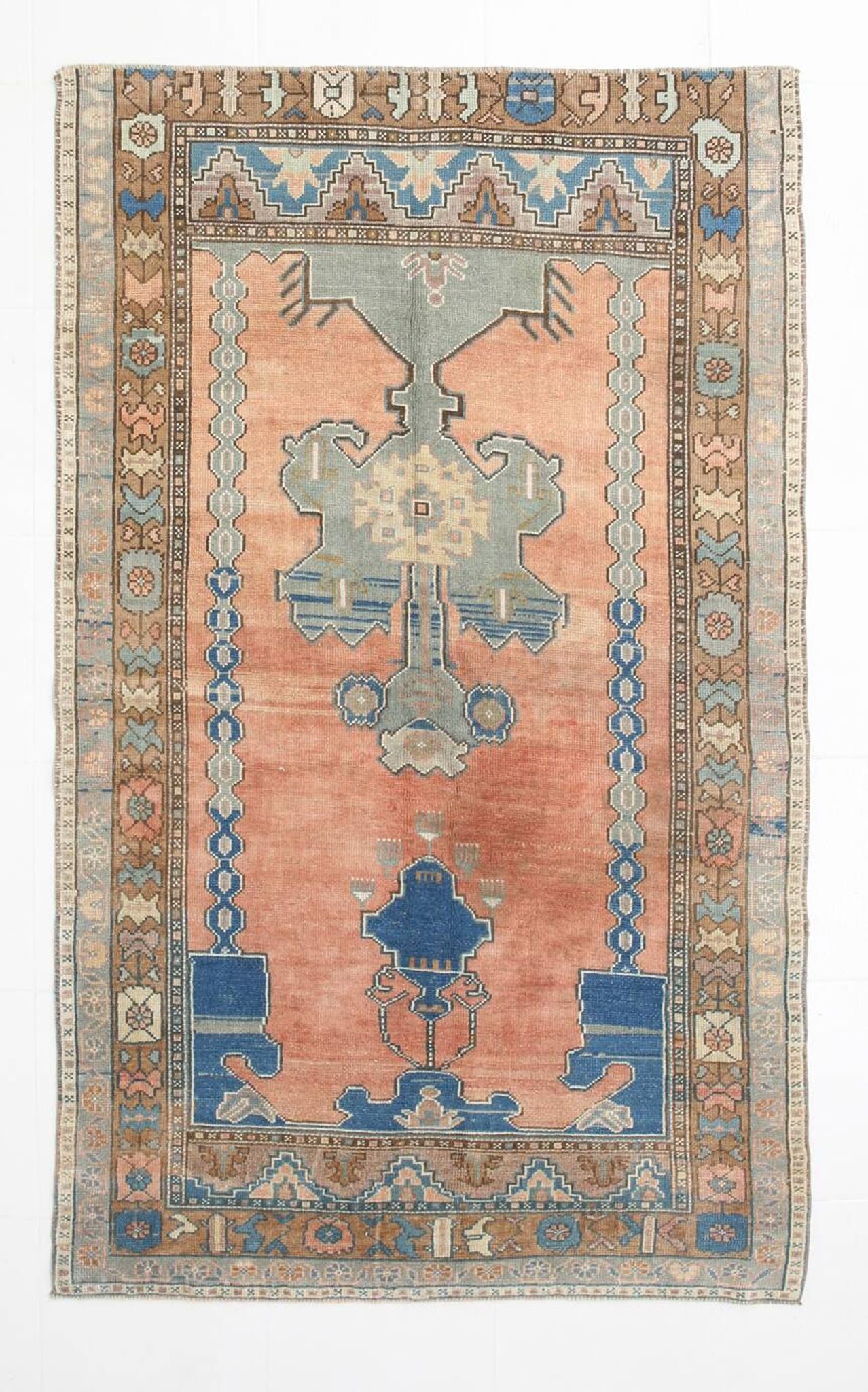 Salmon & Navy Blue Vintage Persian Rug, 131x218 Cm