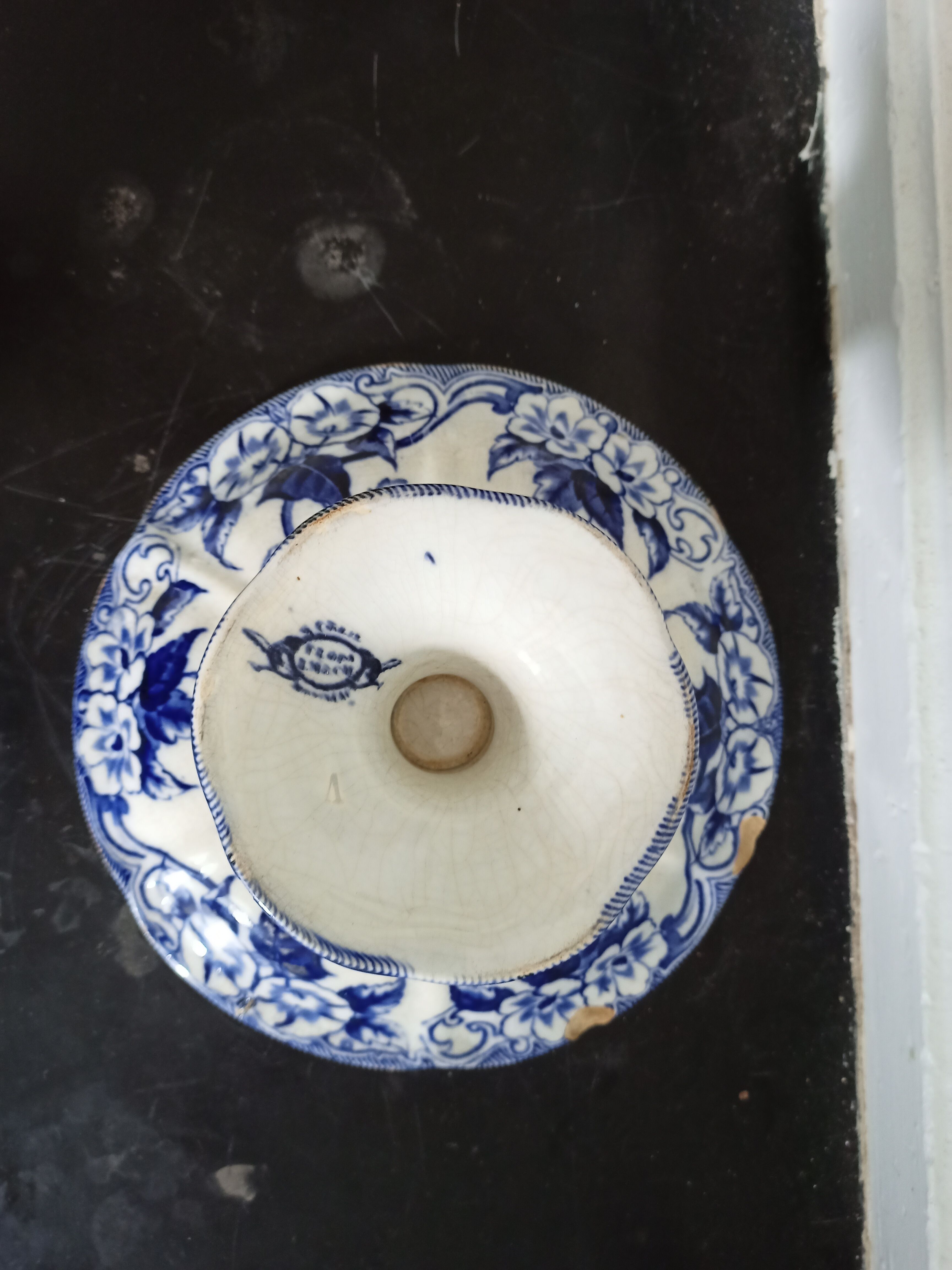 Faience display creil montereau flora old compotier on piedouche