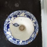 Presentoir en faience creil montereau flora ancien compotier sur piedouche