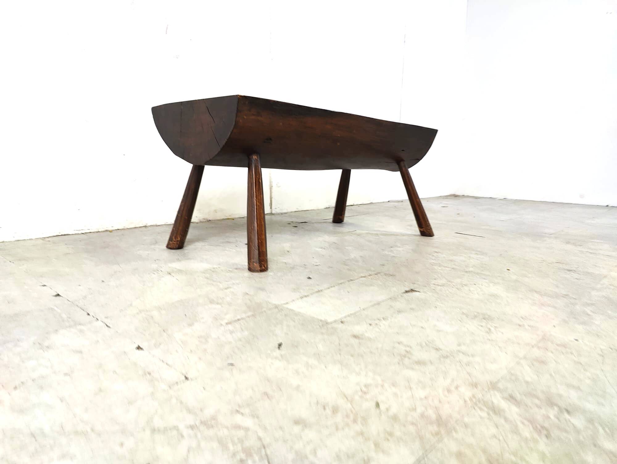 Solid wooden brutalist coffee table, 1960s