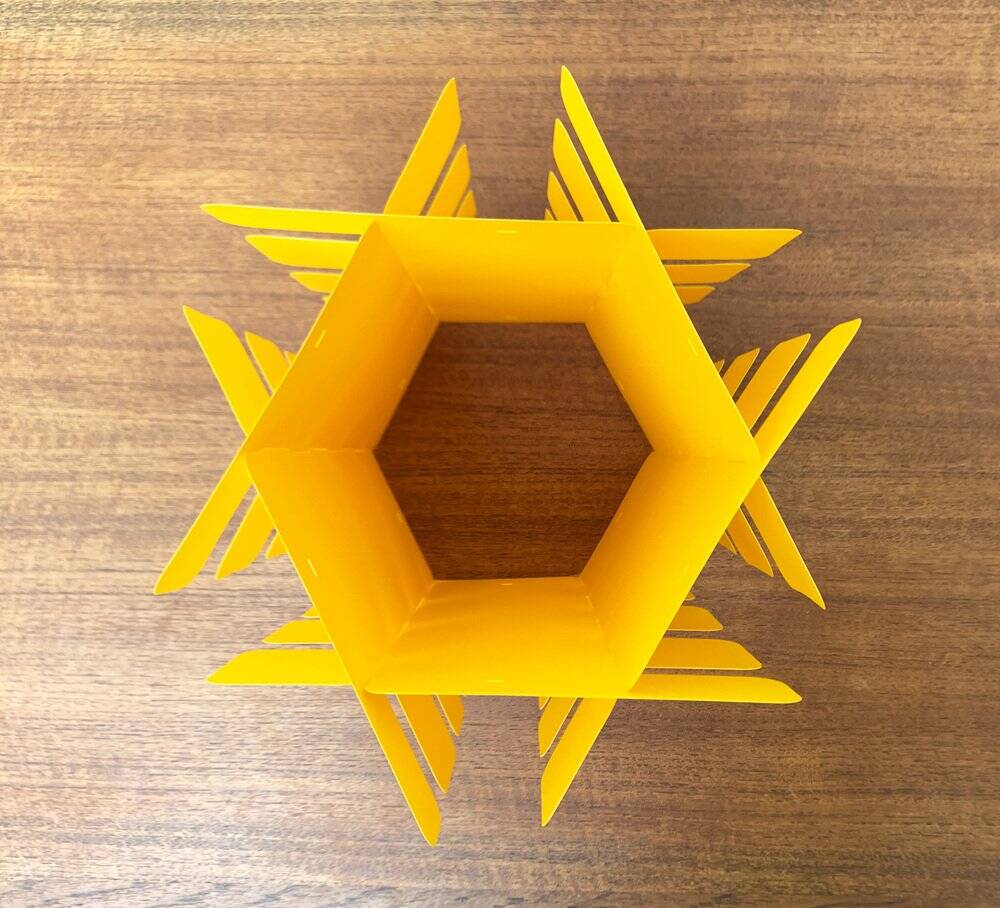 Yellow folding pendant lamp from the mid-century space age by Gunner Jensen, 1970s.