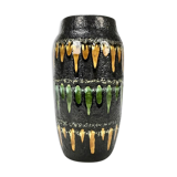 "Fat Lava" vase black background and colorful enamelled drippings