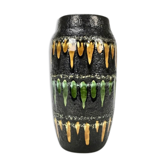 "Fat Lava" vase black background and colorful enamelled drippings