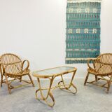 Vintage mid century rattan lounge set by Dirk Sliedregt for Rohe