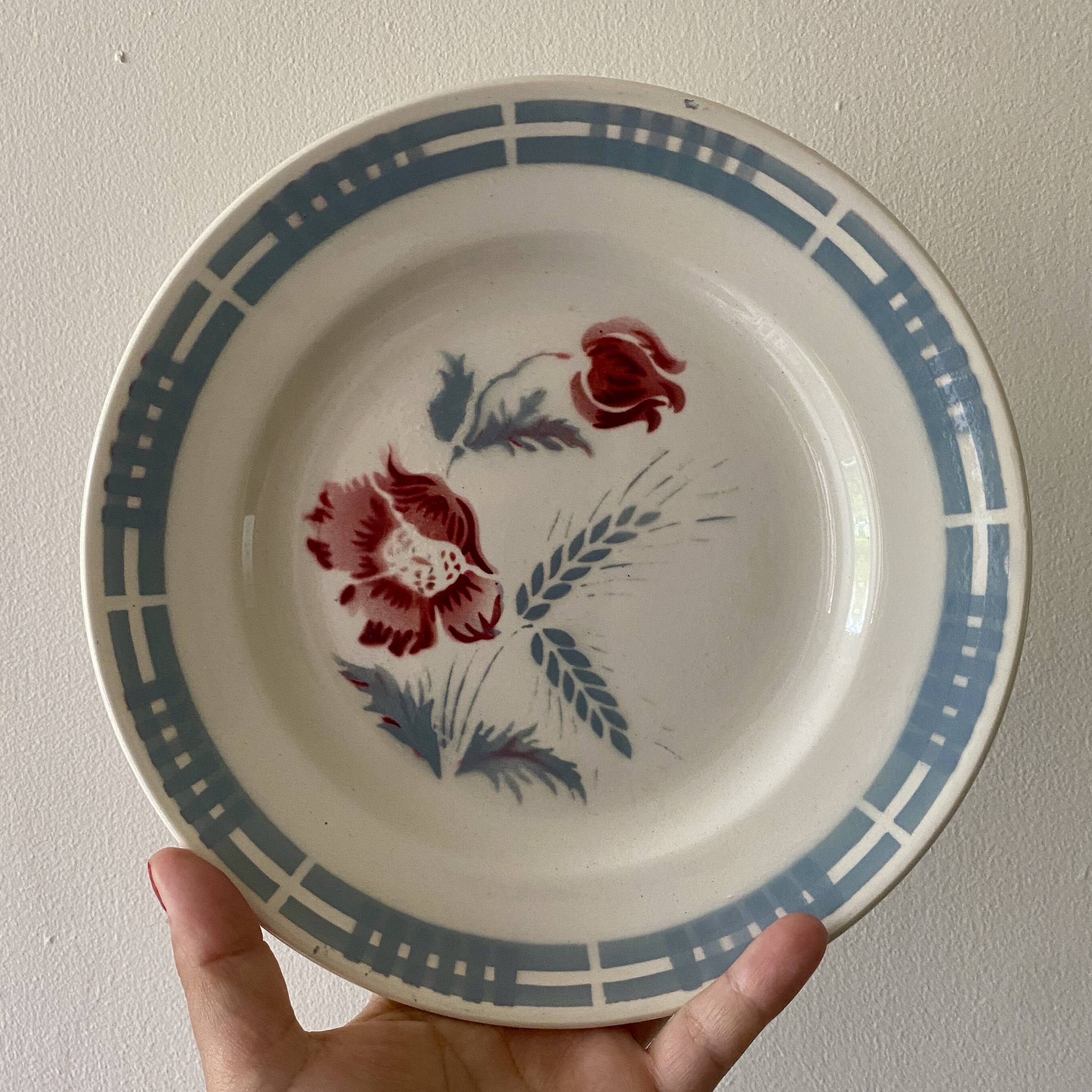 Lot de 6 assiettes plates vintages modèle Carole de la manufacture Digoin Sarreguemines