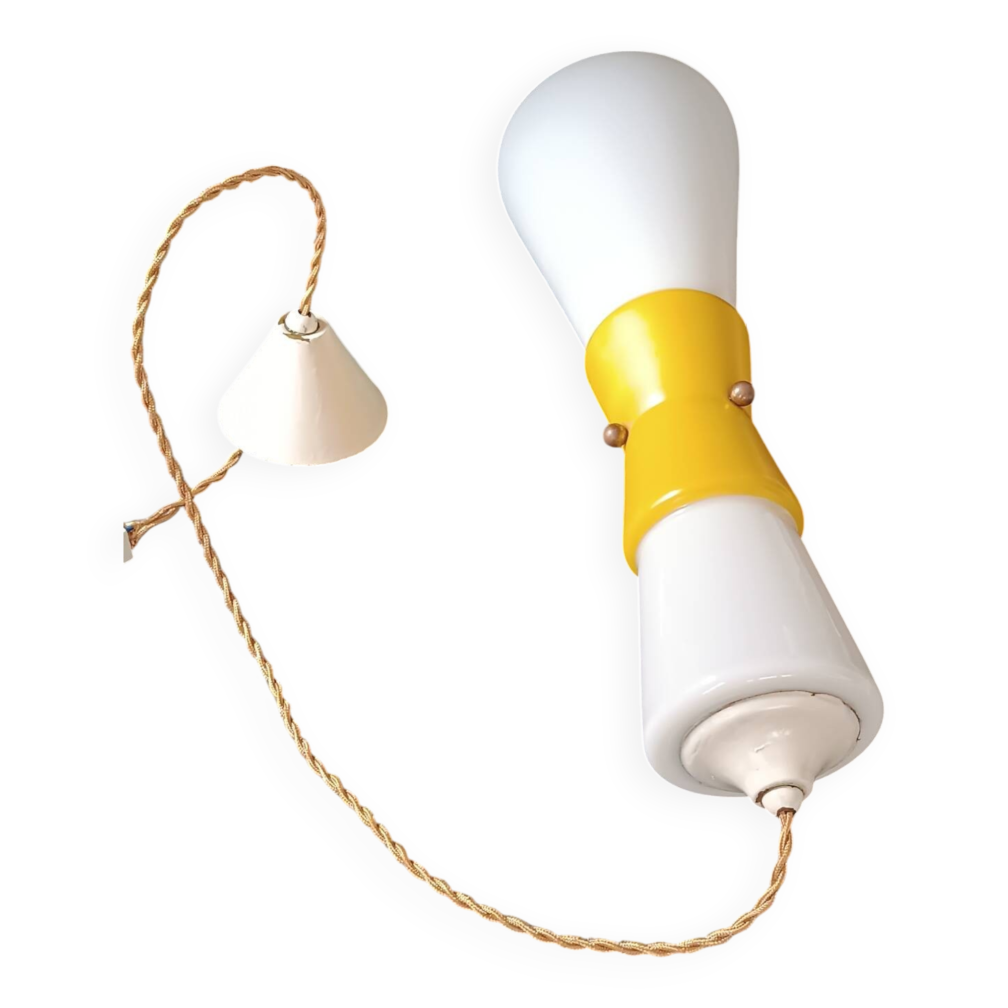 White and yellow opaline diabolo pendant light
