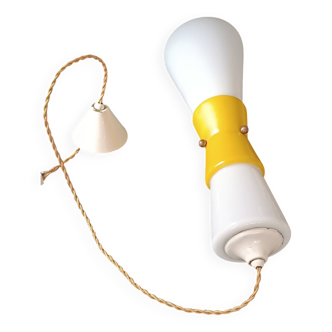 Suspension en opaline blanche et jaune diabolo
