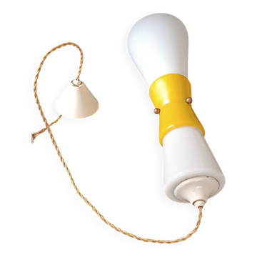 Suspension en opaline blanche et jaune diabolo