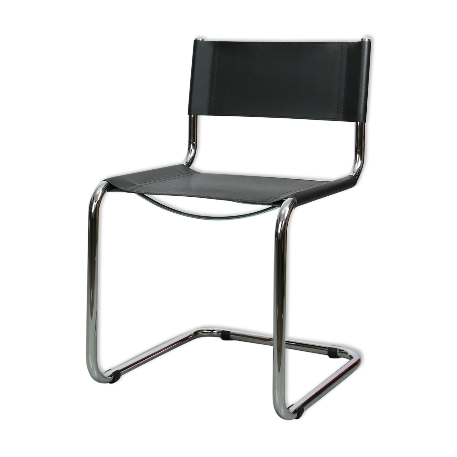 Vintage black leather bauhaus chair, italy