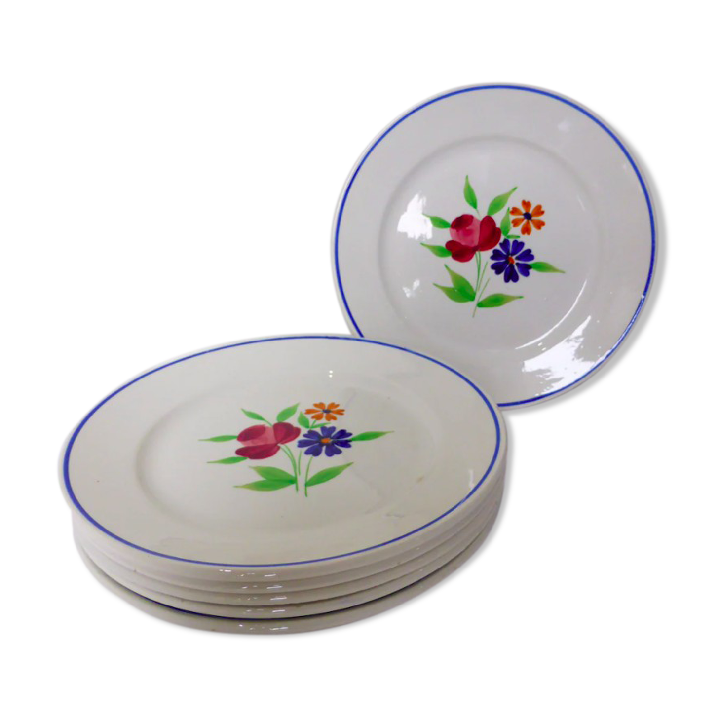 Set of 6 vintage Badonviller porcelain dessert plates