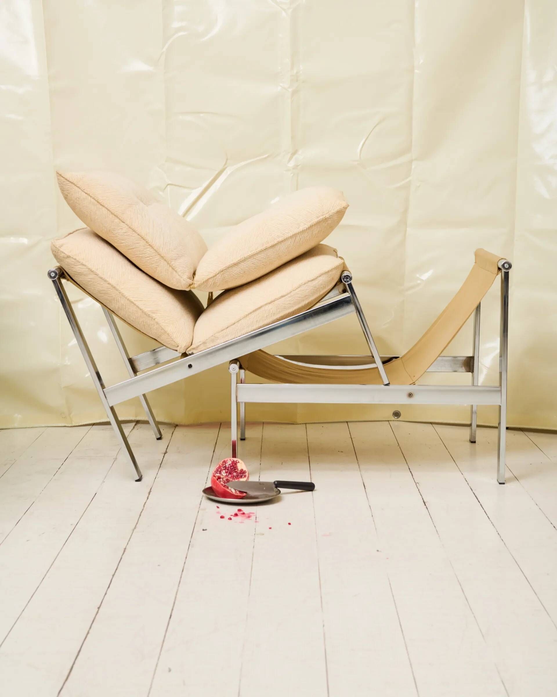 Beige armchair with chrome frame (1 of 2), Italy, 1980s