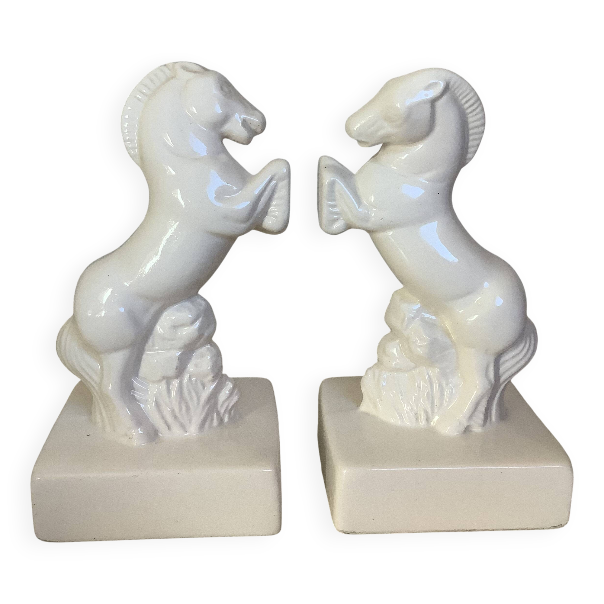 Pair of white horse bookends