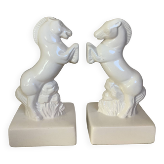 Pair of white horse bookends