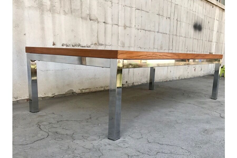 Table basse danoise en teck et acier chromé 1970s