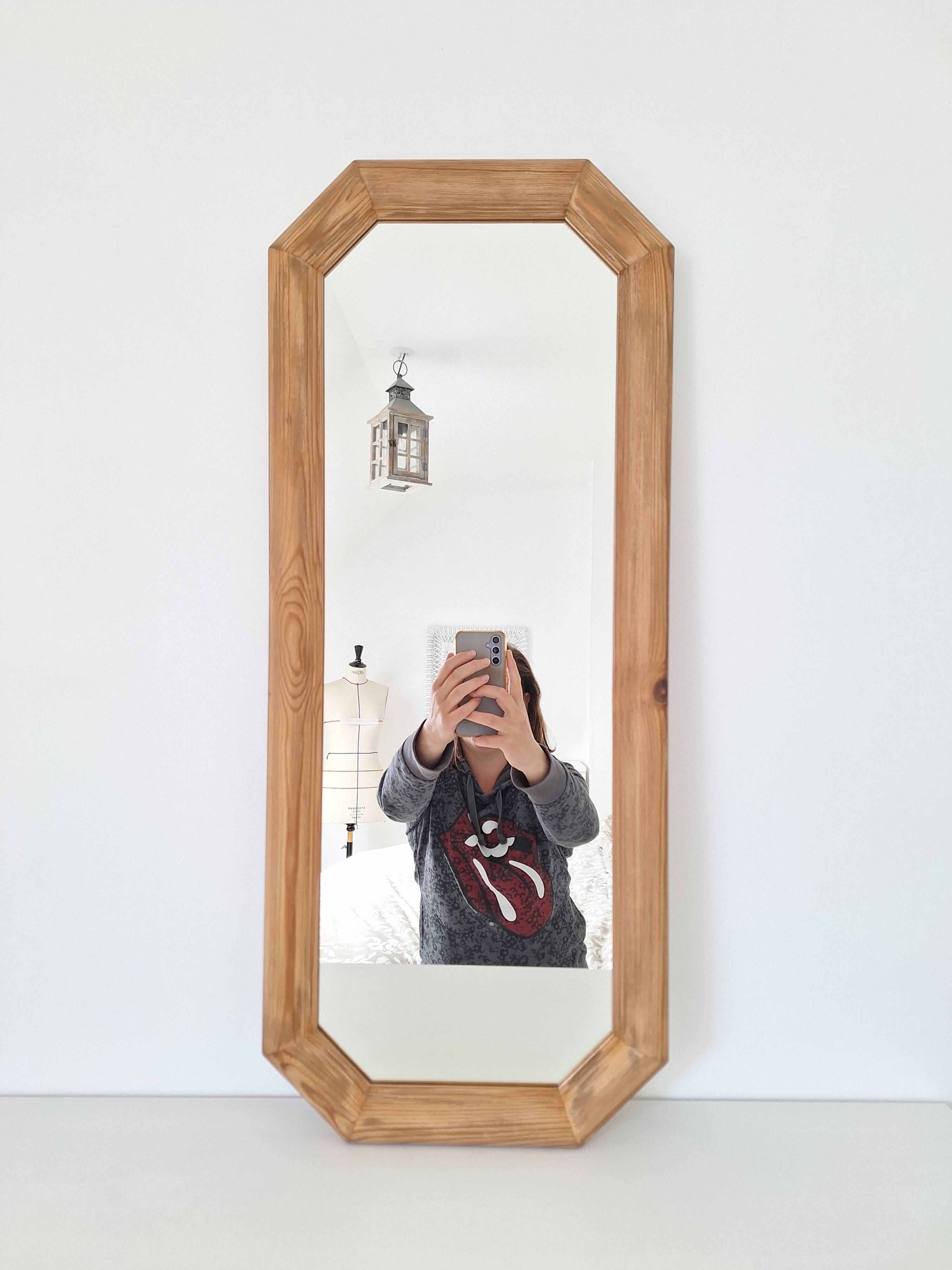Octagonal solid wood mirror from the 1980s.