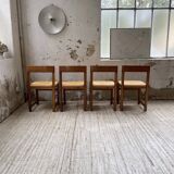 Set of 4 elm straw chairs from the 50s