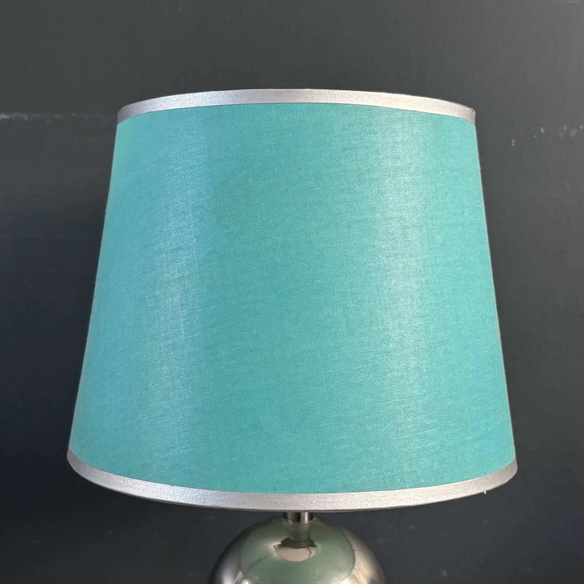 Chrome and turquoise metal table lamp
