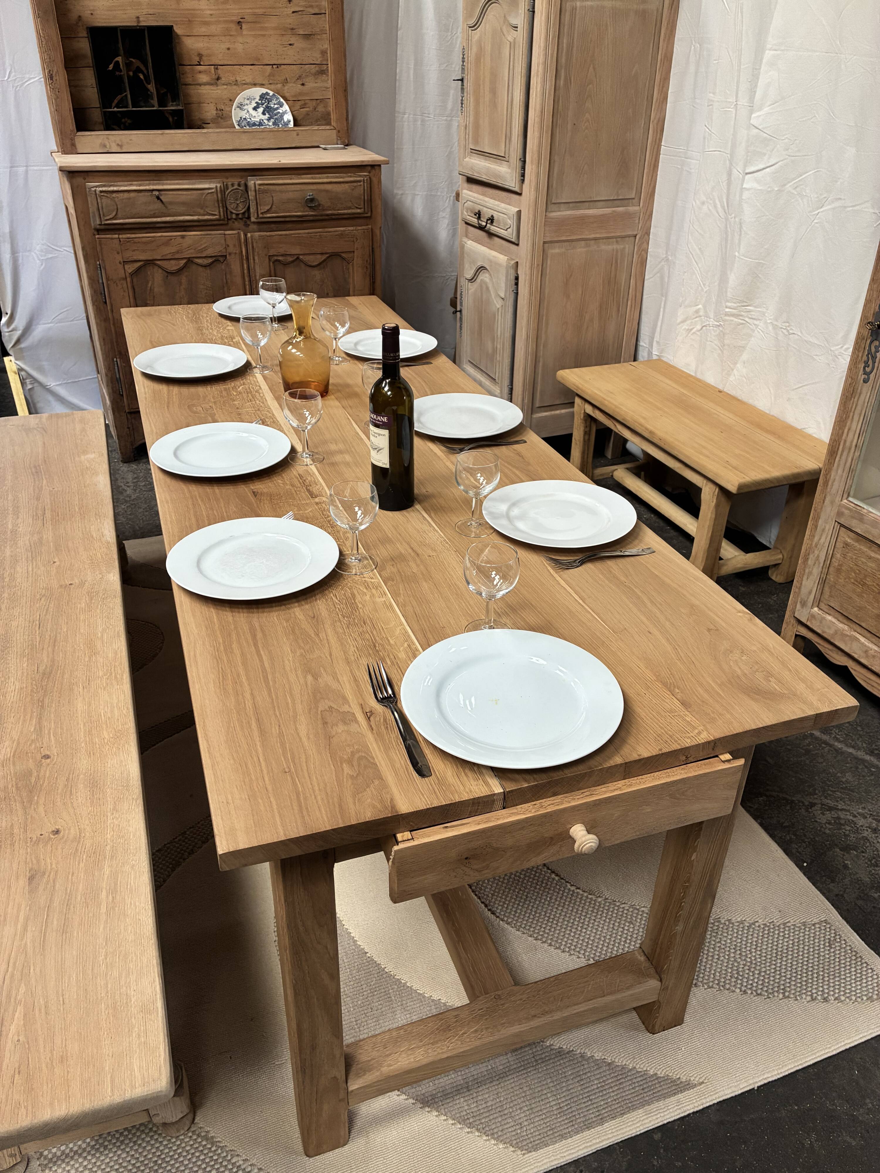 Solid oak farmhouse table with drawer