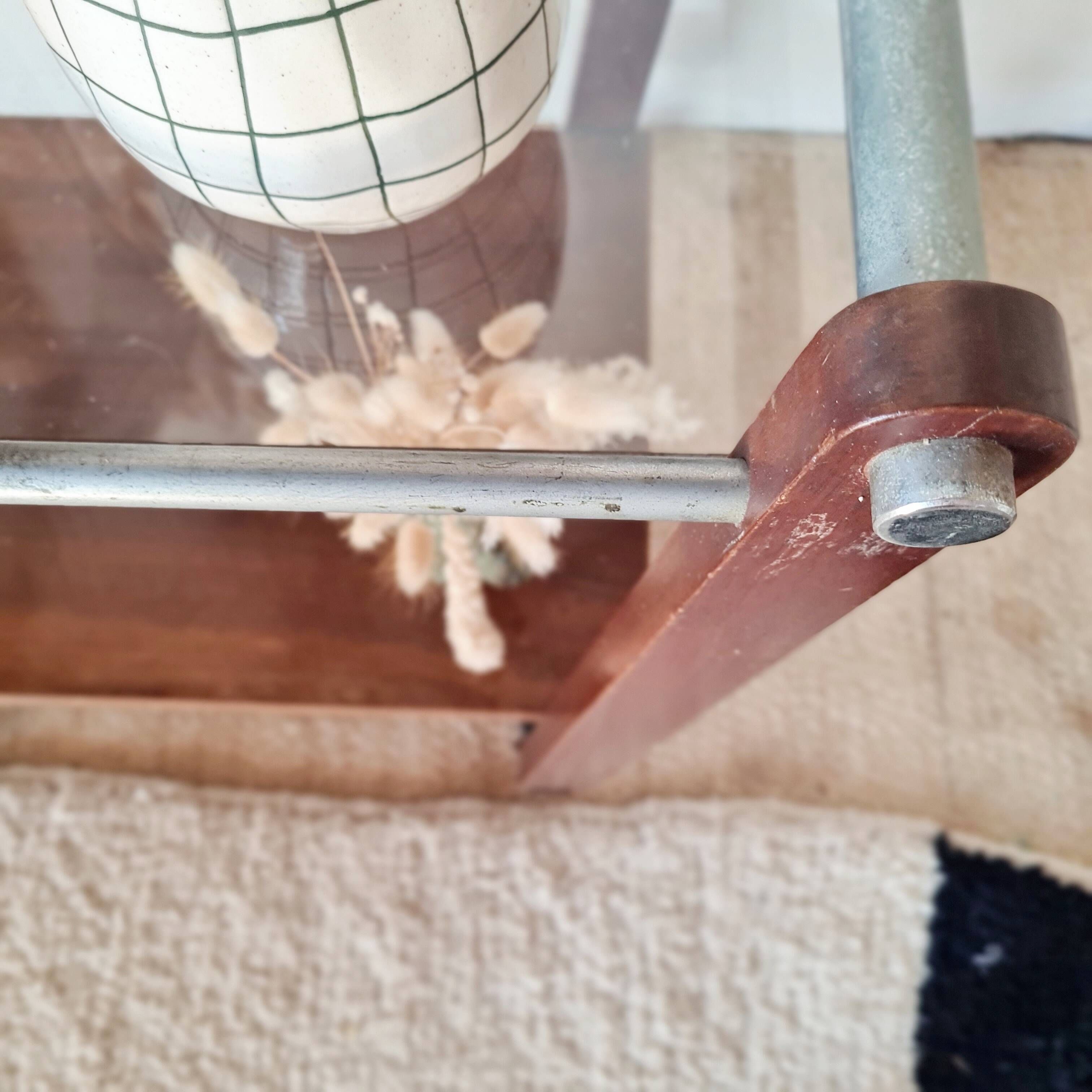 Vintage wooden and metal side table | Retro rolling cart