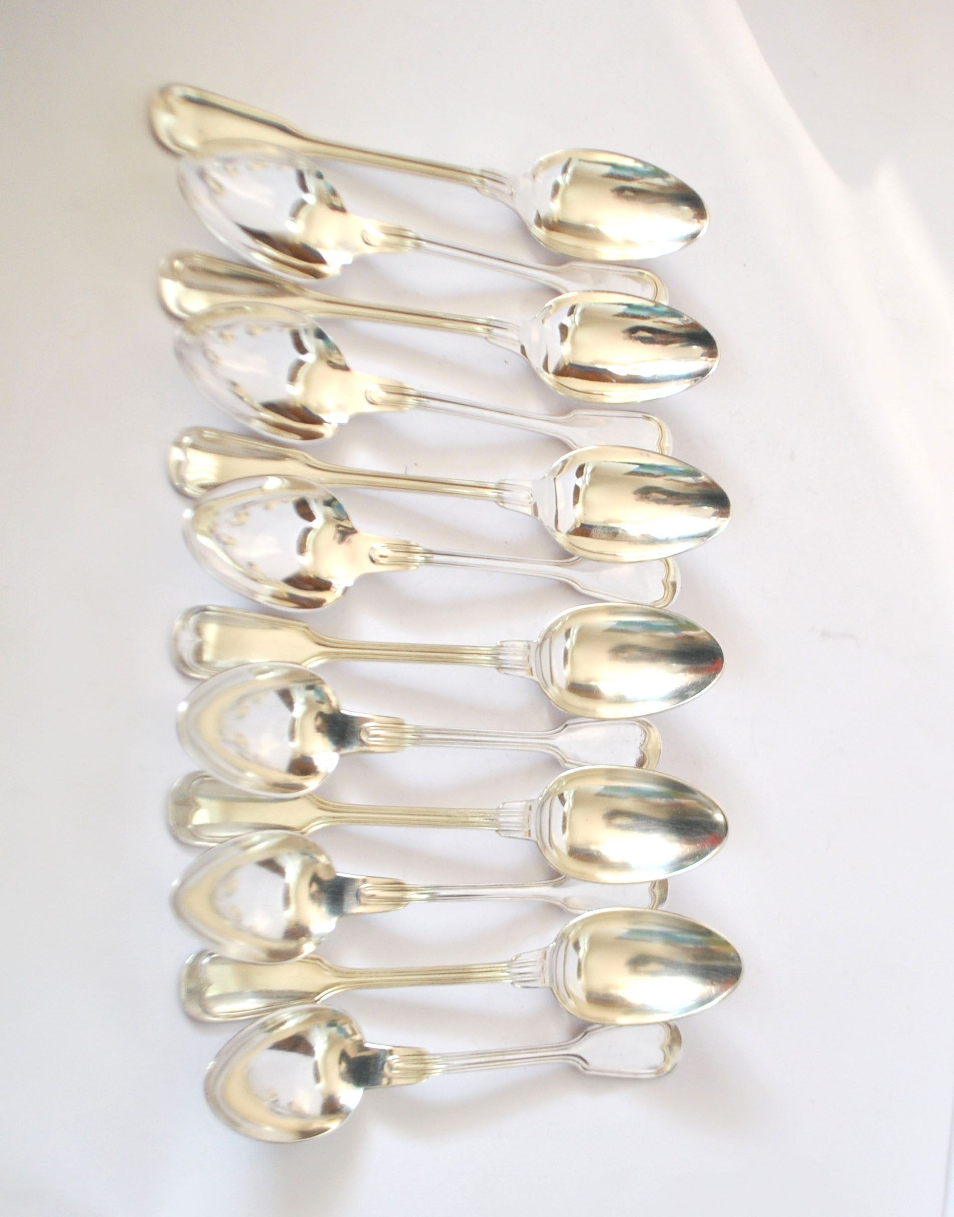 ST MEDARD set of 12 soup spoons antique net pattern silverware style Chinon 21 cm