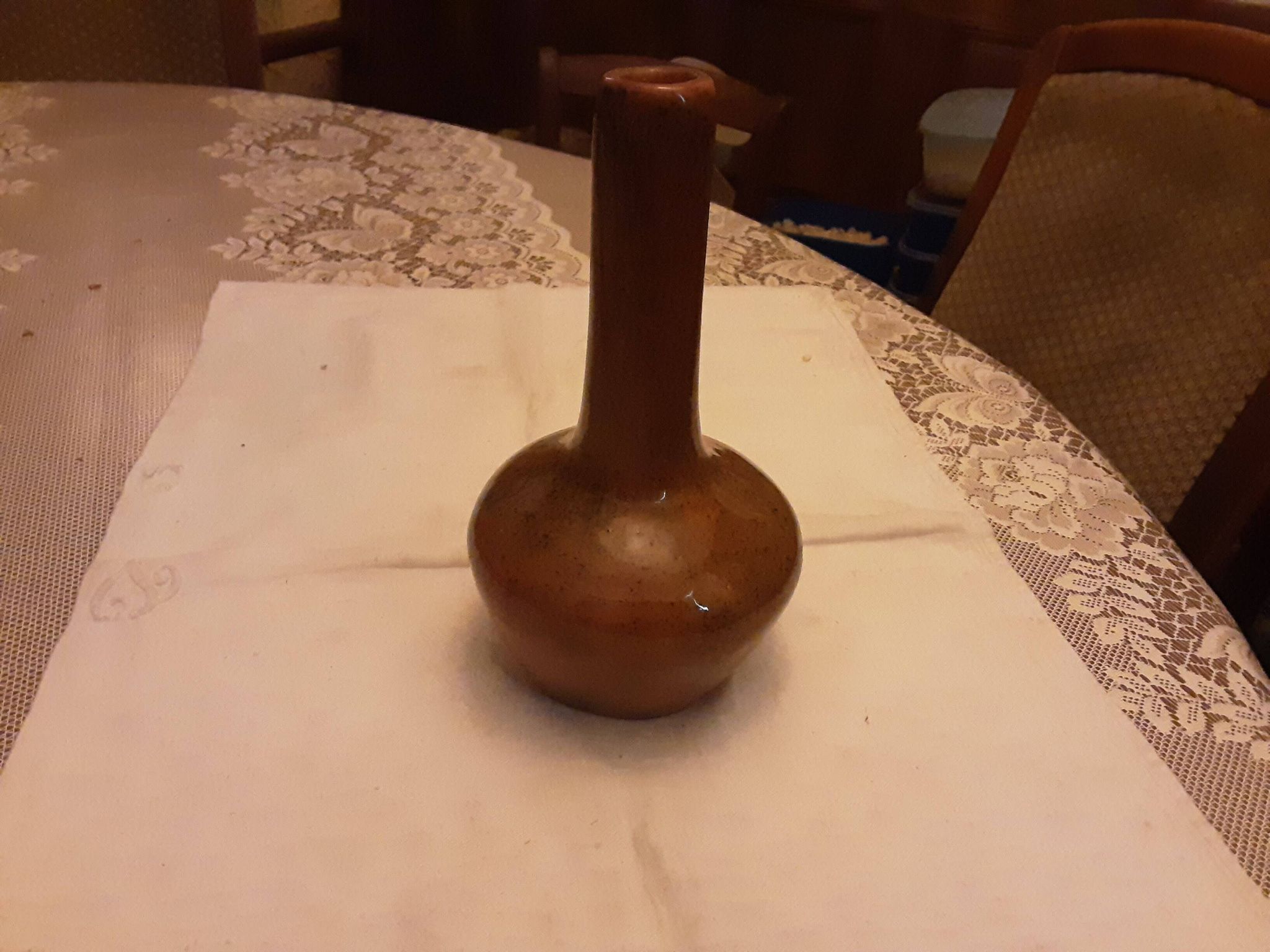 BROWN GLAZED STONEWARE SOLIFLORE VASE SIGNED BARRAULT 1965