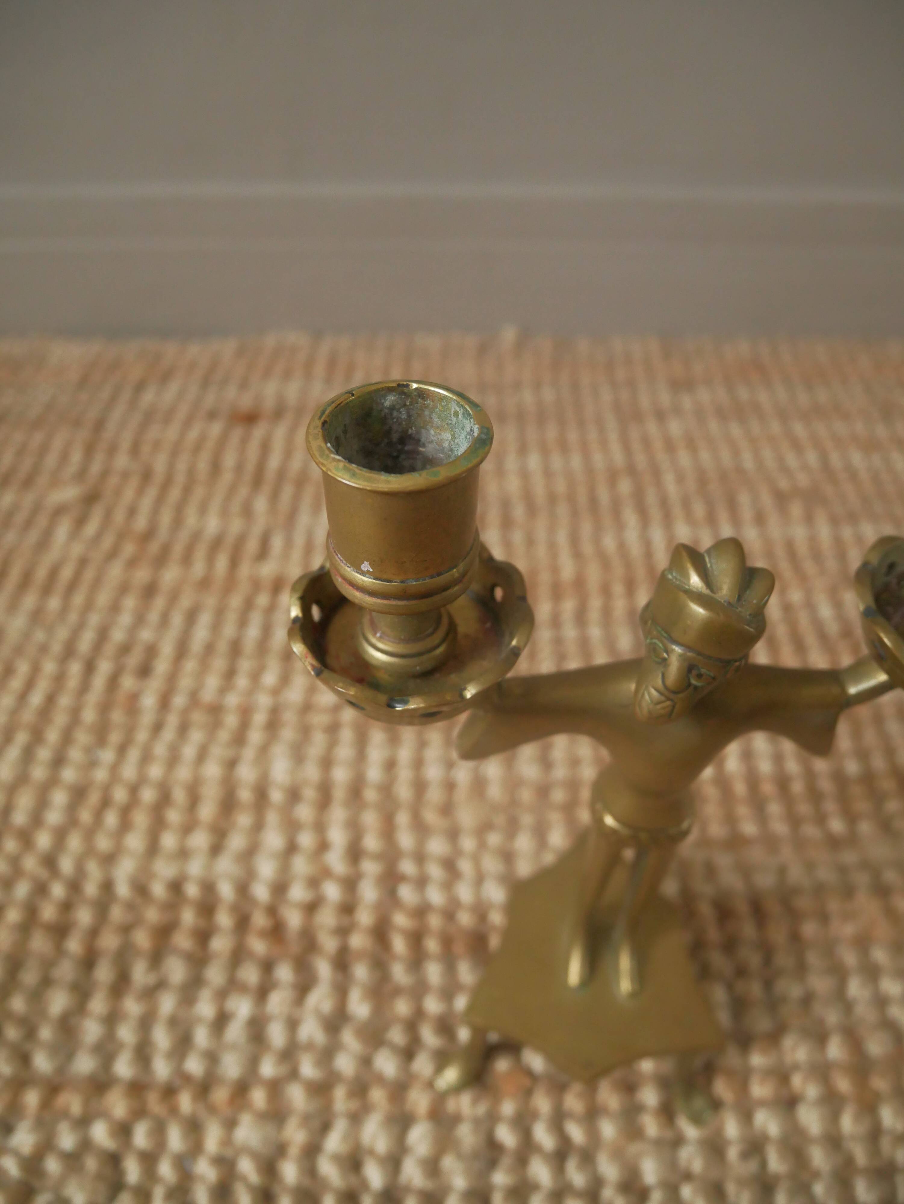 Pair of candlesticks candelabra candle holders brass African art man handcrafted ethnic decoration