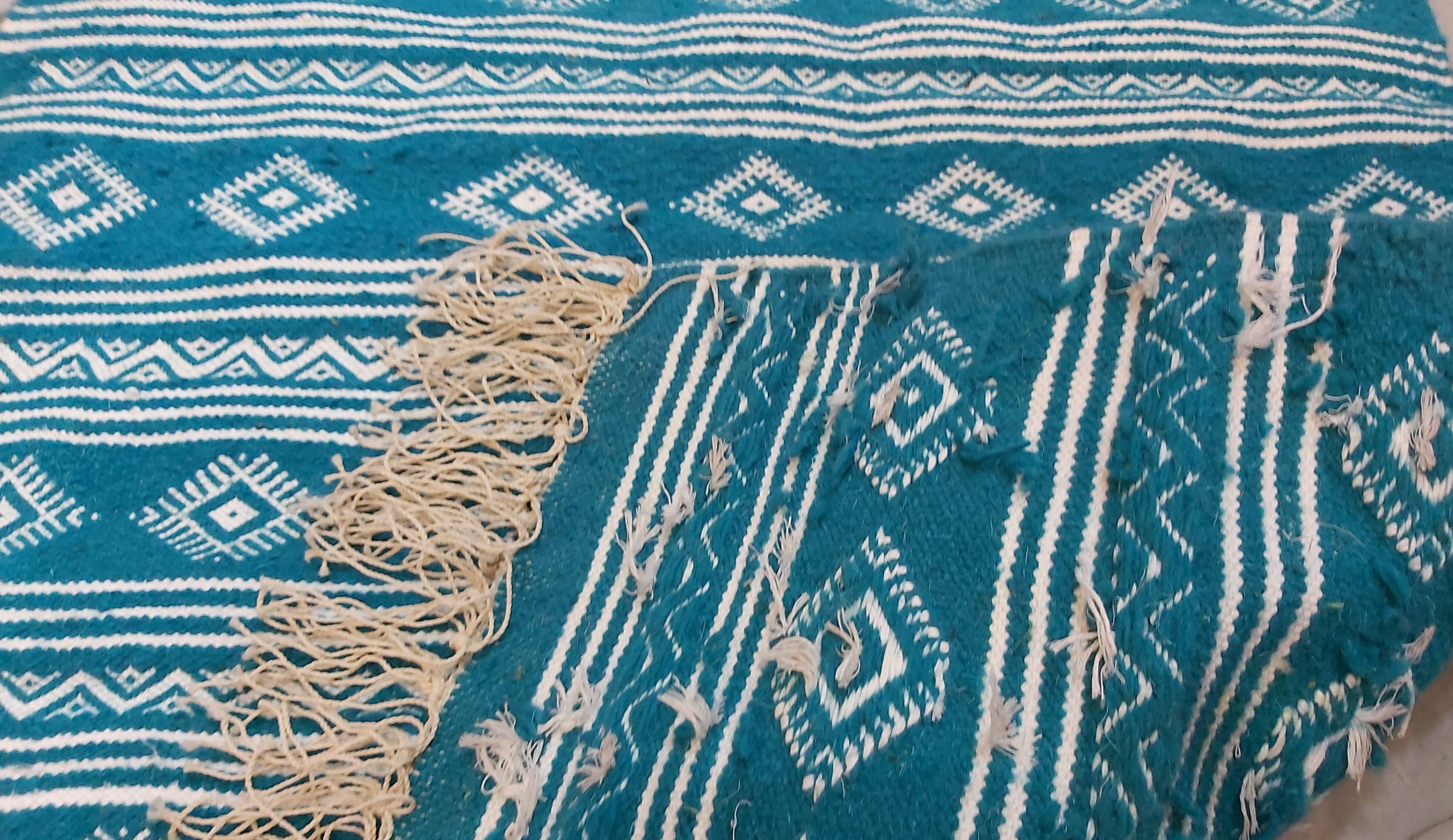 Traditional Berber blue and white kilim rug 115cm-70
