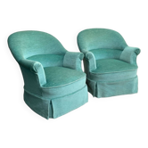 Paire de fauteuils crapaud velours vert d’eau 1970