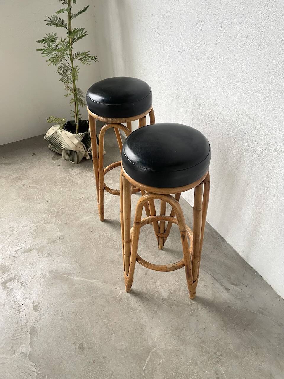 Pair of high rattan stools